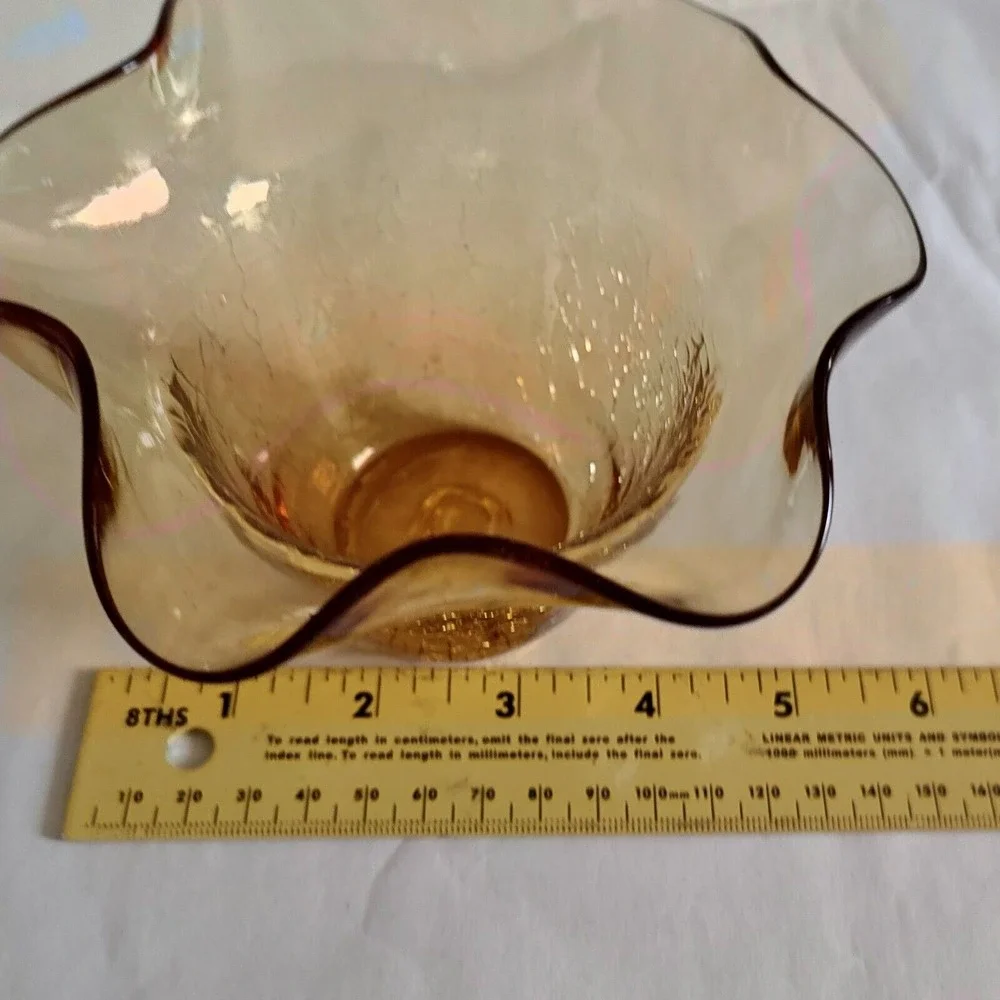Rainbow Amber Crackle Glass Pitcher and Vase Set Ruffled‎ Rim Vintage Decor 6.5